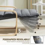 Poltrona Relax in Legno con Rivestimento in Velluto e Poggiapiedi Regolabile, Grigio Scuro - immagine 5