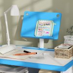 Banco Scuola per Bambini 6-12 Anni ad Altezza Regolabile con Leggio e Mensola, in Acciaio e MDF, Blu - immagine 8