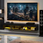 Mobile Porta TV fino 75" Sospeso con Luci LED 16 Colori e Telecomando, 180x40x30cm, Nero - immagine 9