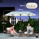 Ombrellone Doppio con Luci LED e Manovella, in Poliestere e Acciaio, 2.92x1.5x2.2 m, Beige - immagine 3