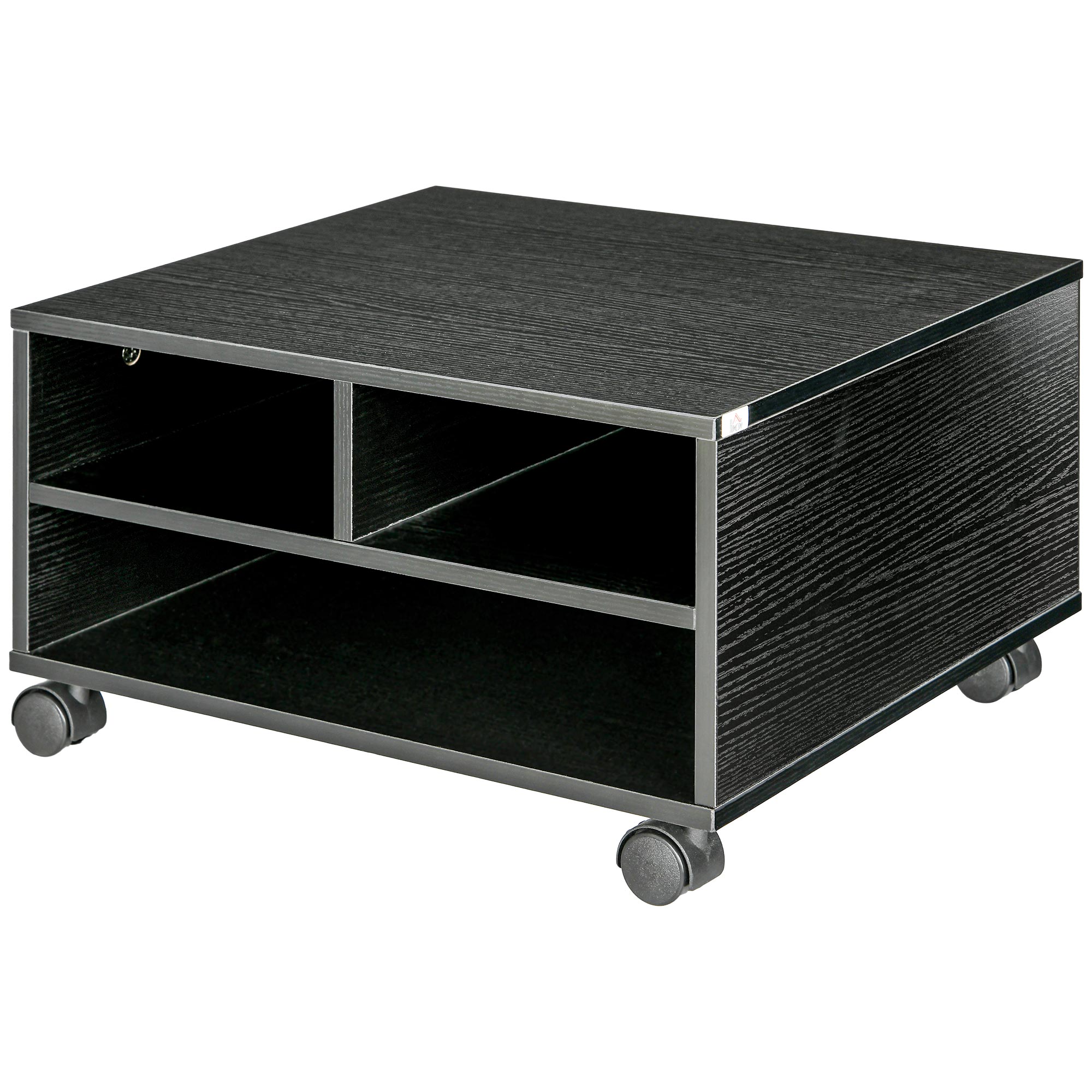 Ons86b19494d500fc.jpg Mobile Porta Stampante a 2 Ripiani in Legno con Ruote per Ufficio e Studio, 47x40x22.5cm, Nero - immagine 1