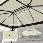 Copertura per Gazebo da Giardino 3x4 m a 2 Livelli in Tessuto Oxford 600D con Fori di Drenaggio, Bianco Crema - immagine 5