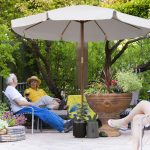 Ombrellone da Giardino con Doppio Tettuccio, in Legno di Bambù e Poliestere, Ø325x250 cm, Crema - immagine 2