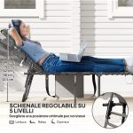 Sdraio da Giardino Pieghevole e Reclinabile a 5 Livelli con Tavolino Laterale e Tasca, 60x190x31 cm, Grigio e Nero - immagine 4