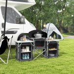 Cucina da Campeggio Pieghevole a 3 Piani con 5 Ripiani Interni e 4 Ganci, 172x48x119 cm, Nero - immagine 2