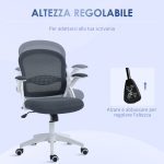 Sedia da Ufficio Ergonomica con Schienale a Rete e Altezza Regolabile, 65.5x61.5x88-97.5cm, Grigio - immagine 4