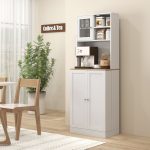 Dispensa da Cucina Porta Microonde con Ripiani Aperti e Armadietto con Portaspezie, 60x35x169 cm, Bianco - immagine 9
