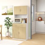 Credenza Cucina con Armadietti a 2 Ante e Cassetto, 80x40x180cm, Colore Legno - immagine 2