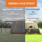 Tenda da Campeggio per 4-6 Persone con 2 Stanze e Veranda, Impermeabile e UPF 30+, Borsa di Trasporto, Grigio - immagine 4