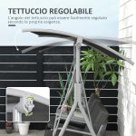 Dondolo 2 Posti con Tavolino e Portabicchieri, in Metallo e Poliestere, 175x110x165 cm, Grigio - immagine 4