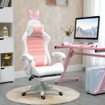 Sedia Gaming Ergonomica con Orecchie, Poggiapiedi Estraibile, Cuscino Lombare e Poggiatesta, Rosa - immagine 2