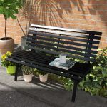 Panchina da Esterno in Alluminio a 2 Posti a Doghe, 123x67x79cm, Nero - immagine 2