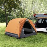 Tenda da Campeggio per 3 Persone Impermeabile con Tasca, Gancio per Lanterna e Borsa, 2x2x1.35m, Arancione - immagine 8