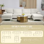 Divano Componibile 4 Pezzi con Poggiapiedi e Cuscini, in Tessuto effetto Ciniglia, 313x149x88 cm, Bianco Crema - immagine 4