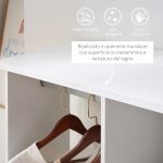 Armadio Guardaroba a Rotelle con 2 Barre e 3 Ripiani Aperti, in Legno e Alluminio, 120x40x128 cm, Bianco - immagine 4