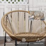 Set da Giardino 3 Pezzi in Rattan e Acciaio con 2 Sedie con Cuscini e Tavolino da Caffè a Cilindro, Multicolore - immagine 5