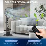 Ventilatore Nebulizzatore Regolabile 3 Velocità e 3 Modalità, Oscillazione a 75°, Telecomando, Nero - immagine 5