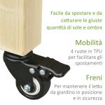 Letto per Orto Rialzato in Legno con Rotelle e Ripiano Inferiore, 118x55x83cm, Legno Naturale - immagine 5