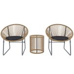 Set da Giardino 3 Pezzi in Rattan e Acciaio con 2 Sedie con Cuscini e Tavolino da Caffè a Cilindro, Multicolore