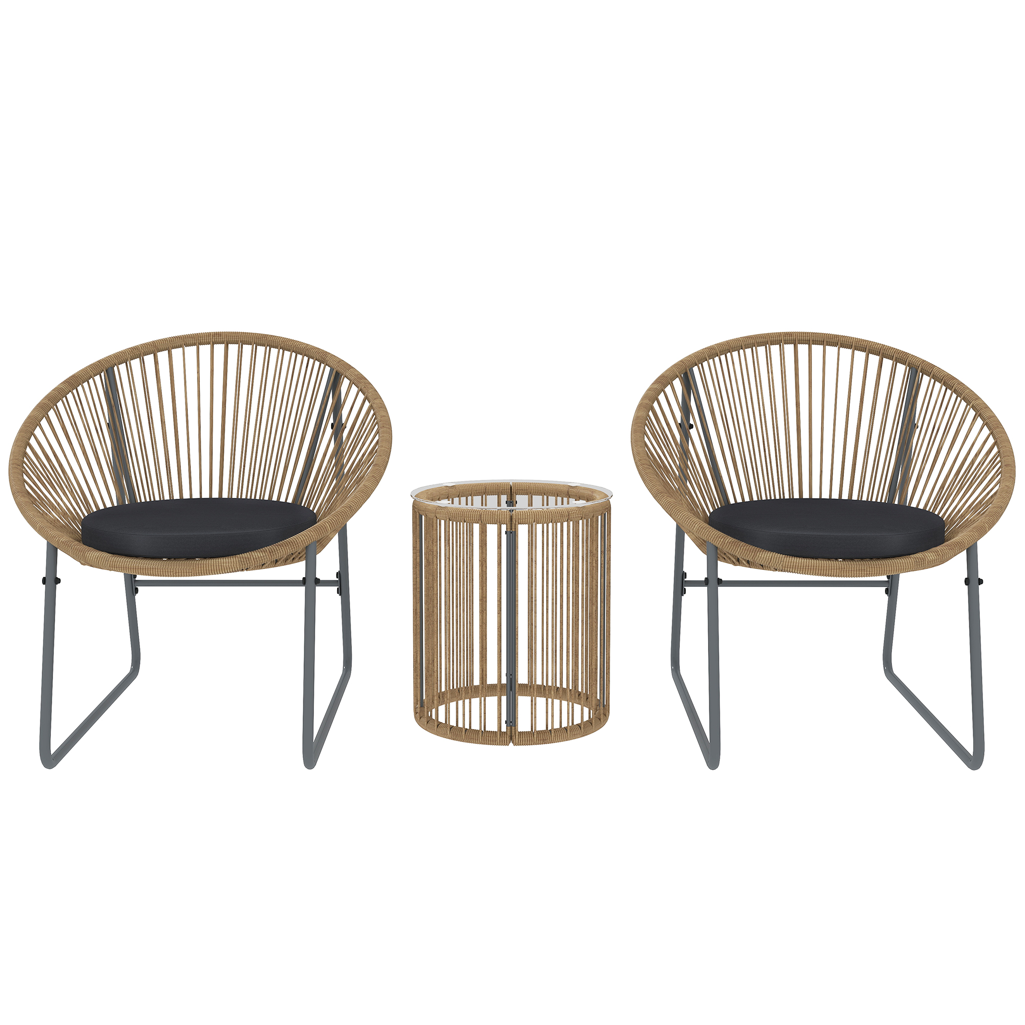 QGK04719456625e05.jpg Set da Giardino 3 Pezzi in Rattan e Acciaio con 2 Sedie con Cuscini e Tavolino da Caffè a Cilindro, Multicolore - immagine 1