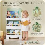 Libreria per Bambini con 3 Ripiani a Forma di Orsetto con Barriere Frontali, 55x15x110 cm, Verde - immagine 4