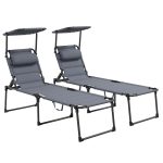 Set 2 Lettini Prendisole Reclinabili ad Altezza Regolabile, 70x201.5x45 cm, Nero e Grigio