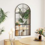 Specchio da Parete ad Arco Stile Finestra per Camera da Letto e Ingresso, 76x43 cm, Nero - immagine 2