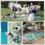 Tappeto Esterno per Balcone e Terrazza Reversibile con Fantasia a Foglie, 152x243 cm, Verde e Bianco - immagine 5