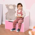 Panca Contenitore con Schienale in Legno per Bambini da 3-6 Anni, 60x30x50 cm, Rosa - immagine 2