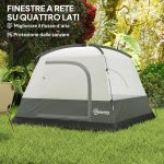 Tenda da Campeggio per 3 Persone Impermeabile con Tasca, Gancio per Lanterna e Borsa, 2x2x1.35m, Arancione - immagine 6