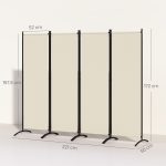 Paravento da Esterno e Interno a 4 Pannelli Pieghevole, 221x50x172cm, Crema - immagine 3