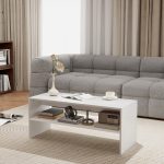Tavolino da Caffè Moderno in Legno a 2 Livelli con Ripiano Aperto, 100x40x41.5 cm, Bianco - immagine 2
