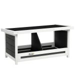 Nido per Galline a 2 Aree con Base Rialzata e Tetto, in Legno e Bitume, 66x37x34 cm, Grigio Bianco e Nero