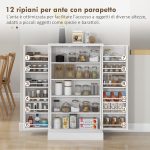 Armadio da Cucina con 5 Ripiani Centrali e 2 Ripiani Laterali a 6 Livelli, in MDF, 60x30x104 cm, Bianco - immagine 6