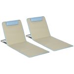 Set 2 Sdraio da Spiaggia Pieghevoli con Schienale Regolabile e Poggiatesta, 53x124x35-45 cm, Beige e Azzurro