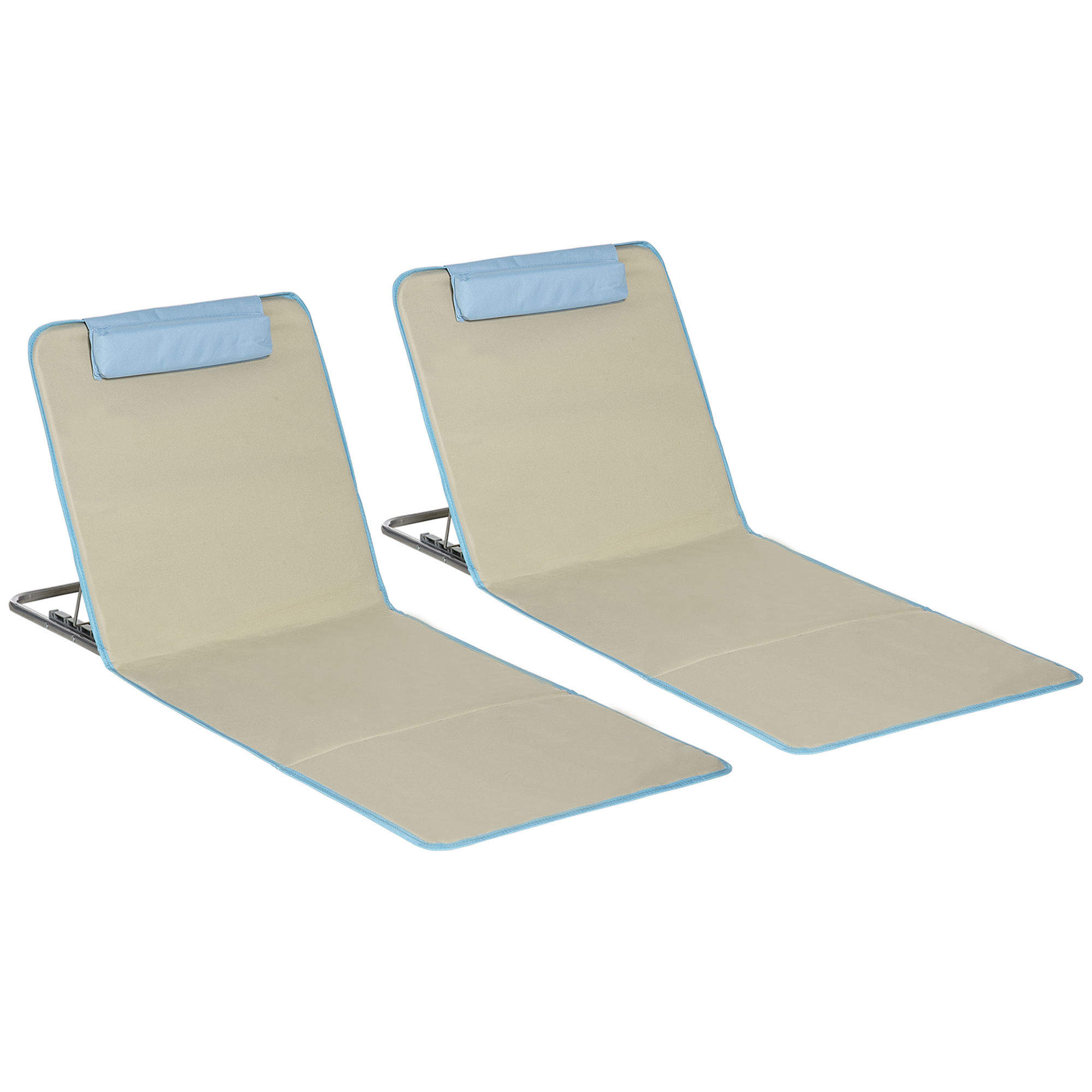 RBdef519d1bca3ad2.jpg Set 2 Sdraio da Spiaggia Pieghevoli con Schienale Regolabile e Poggiatesta, 53x124x35-45 cm, Beige e Azzurro - immagine 1