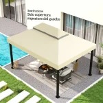 Copertura per Gazebo da Giardino 3x4 m a 2 Livelli in Tessuto Oxford 600D con Fori di Drenaggio, Bianco Crema - immagine 6