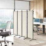 Paravento da Esterno e Interno a 4 Pannelli Pieghevole, 221x50x172cm, Crema - immagine 9