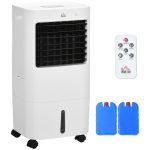 Raffrescatore Evaporativo e Ventilatore con Ghiaccio 3 in 1 a 3 Velocità con Timer, 32x37x74 cm, Bianco