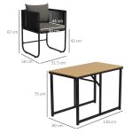 Set da Giardino 3 Pezzi in Rattan con 2 Sedie 50x51.5x67 cm e Tavolo 110x60x75 cm in Legno Composito - immagine 3