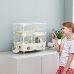 Gabbia per Criceti a 2 Livelli e 3 Porte con Ruota e Tubi, in Acciaio, PS e PP, 44.5x28x44 cm, Crema e Bianco - immagine 2
