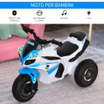 Moto Giocattolo Cavalcabile a 3 Ruote per Bambini 18-36 Mesi Stile Polizia con Musica e Fari, Azzurro - immagine 6