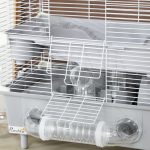 Gabbia per Criceti a 2 Livelli e 3 Porte con Ruota e Tubi, in Acciaio, PS e PP, 44.5x28x44 cm, Grigio e Bianco - immagine 9