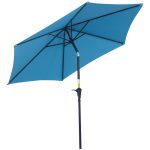 Ombrellone da Giardino Ø2.6x2.4 m con Manovella e Testa Inclinabile in Alluminio e Poliestere, Blu