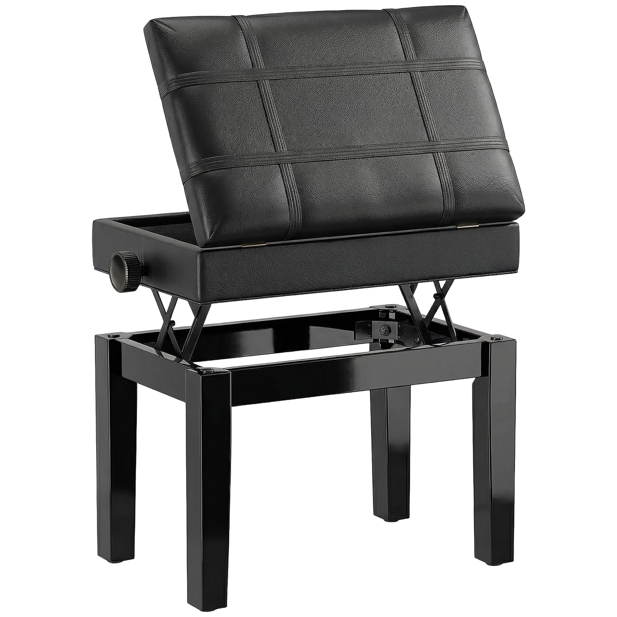 RsJcbf19d2a2b71e0.jpg Sgabello per Pianoforte con Altezza Regolabile e Contenitore in Legno e Finta Pelle, 63x35x46-56cm, Nero - immagine 1
