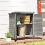 Armadio da Giardino in Legno di Abete con Porte a Persiana e 2 Ripiani, 87x46.5x96.5cm, Grigio - immagine 8