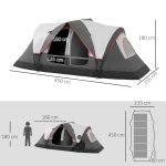 Tenda da Campeggio 6 Posti con 2 Stanze Separate, Poliestere e Fibra di Vetro, 450x215x180 cm, Grigio - immagine 3