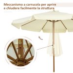 Ombrellone da Giardino con Doppio Tettuccio, in Legno di Bambù e Poliestere, Ø325x250 cm, Beige - immagine 5