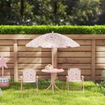 Set da Giardino per Bambini 2-5 Anni con Tavolino Rotondo, 2 Sedie Pieghevoli e un Ombrellone, Rosa - immagine 9