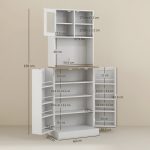 Dispensa da Cucina Porta Microonde con Ripiani Aperti e Armadietto con Portaspezie, 60x35x169 cm, Bianco - immagine 3